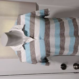 RW & Co. grey, white and blue striped cotton shirt. Medium